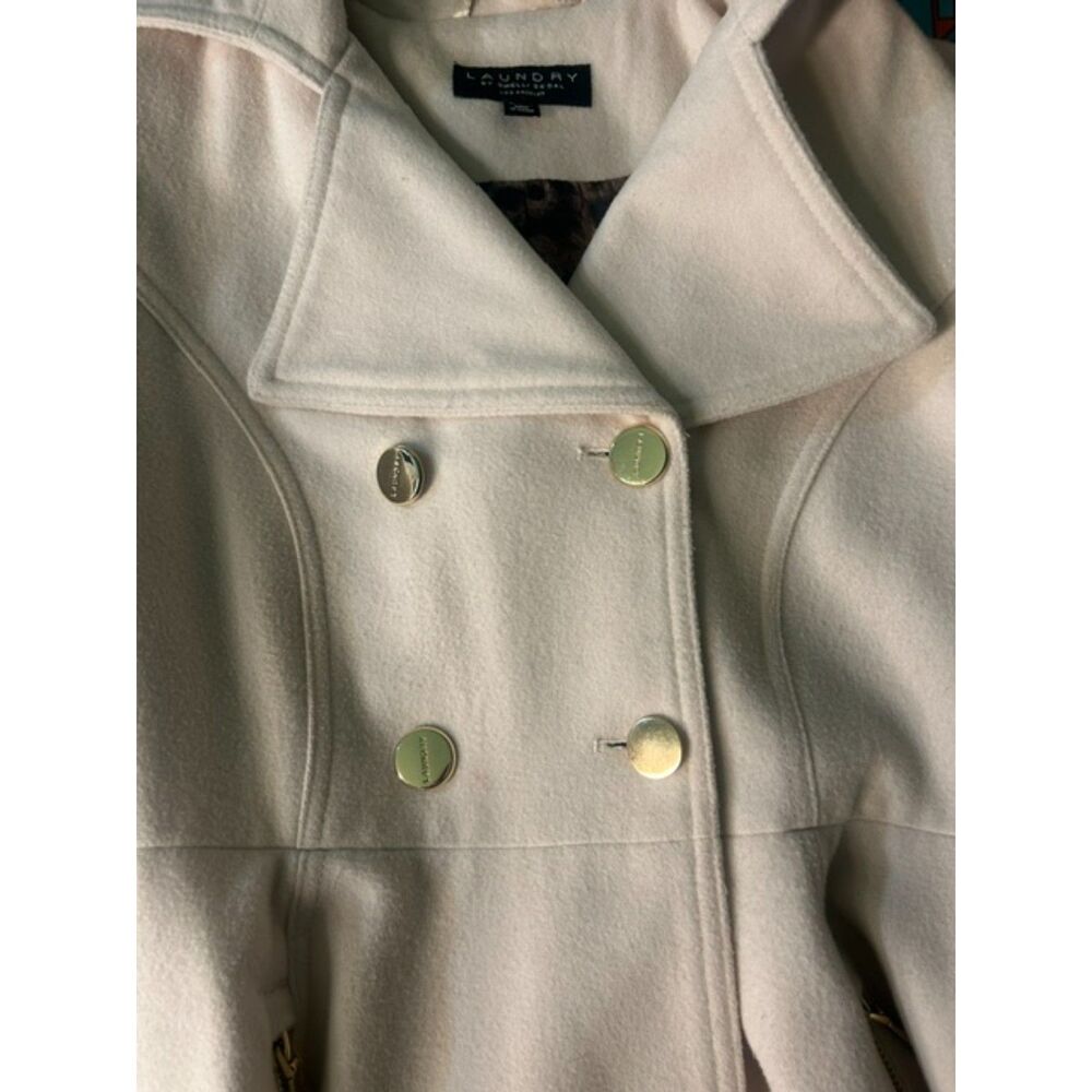 Laundry by Shelly Segal Ivory Double-Breasted Wool Skirted Coat Size Medium - Picture 8 of 10